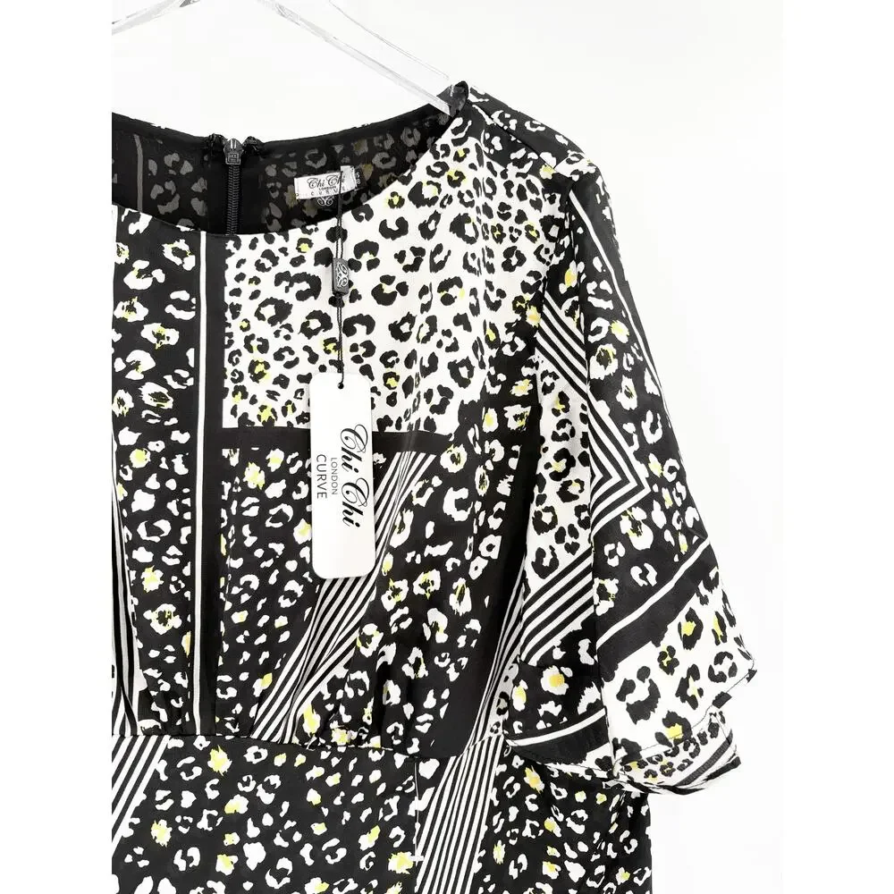 CHI CHI LONDON Curve Vida Mix Animal Print Dress Size 18 Monochrome NEW - Picture 2 of 7